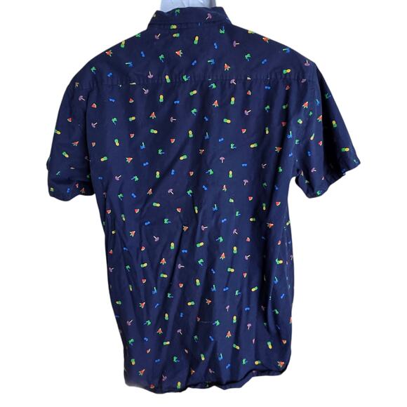 Eighth Avenue Mens Tropical Print Shirt XL Blue 100% Cotton Pineapple Palm Trees - Picture 6 of 8